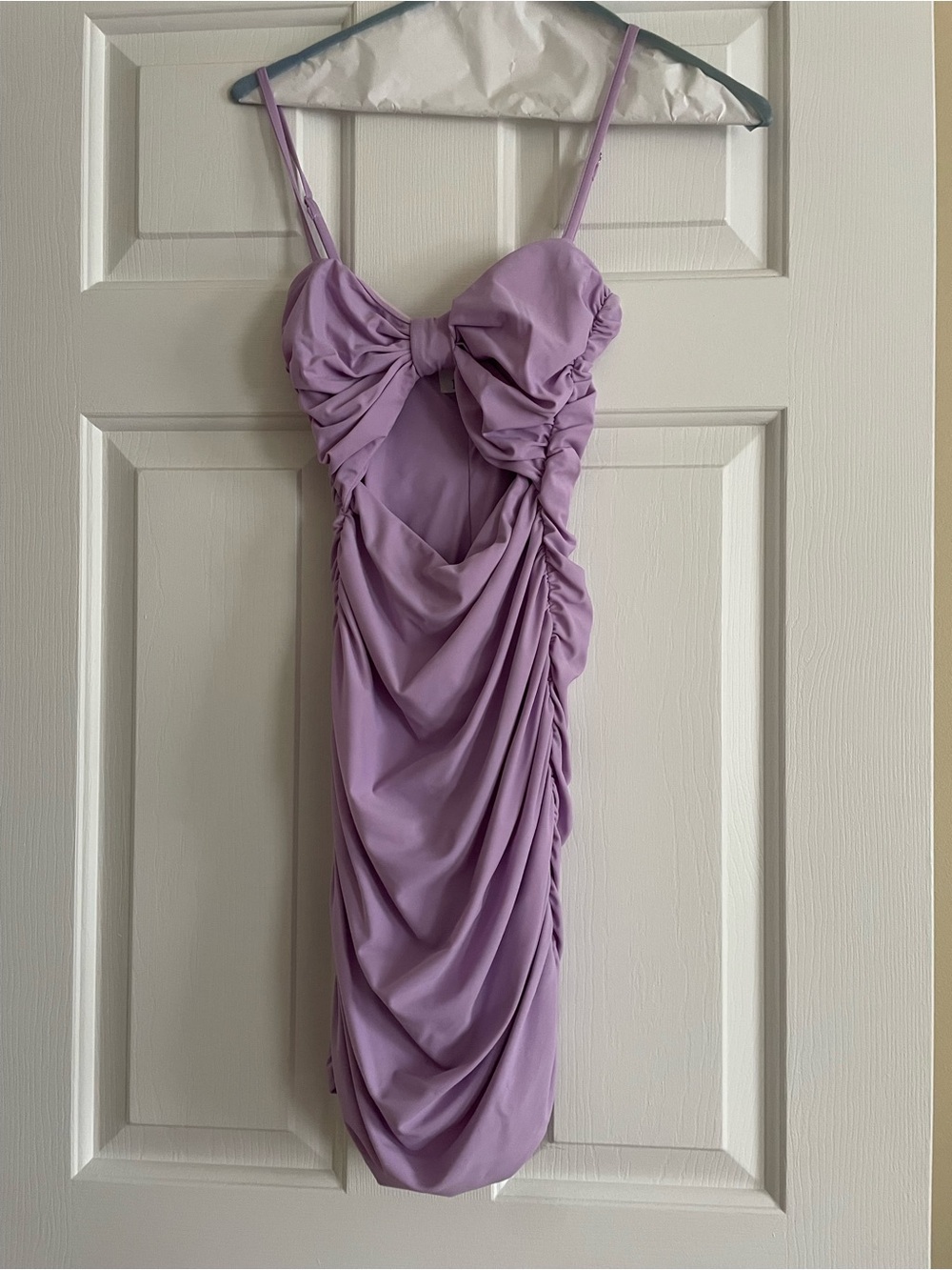 Tiger Mist Lavender Ruched Mini Dress, worn once